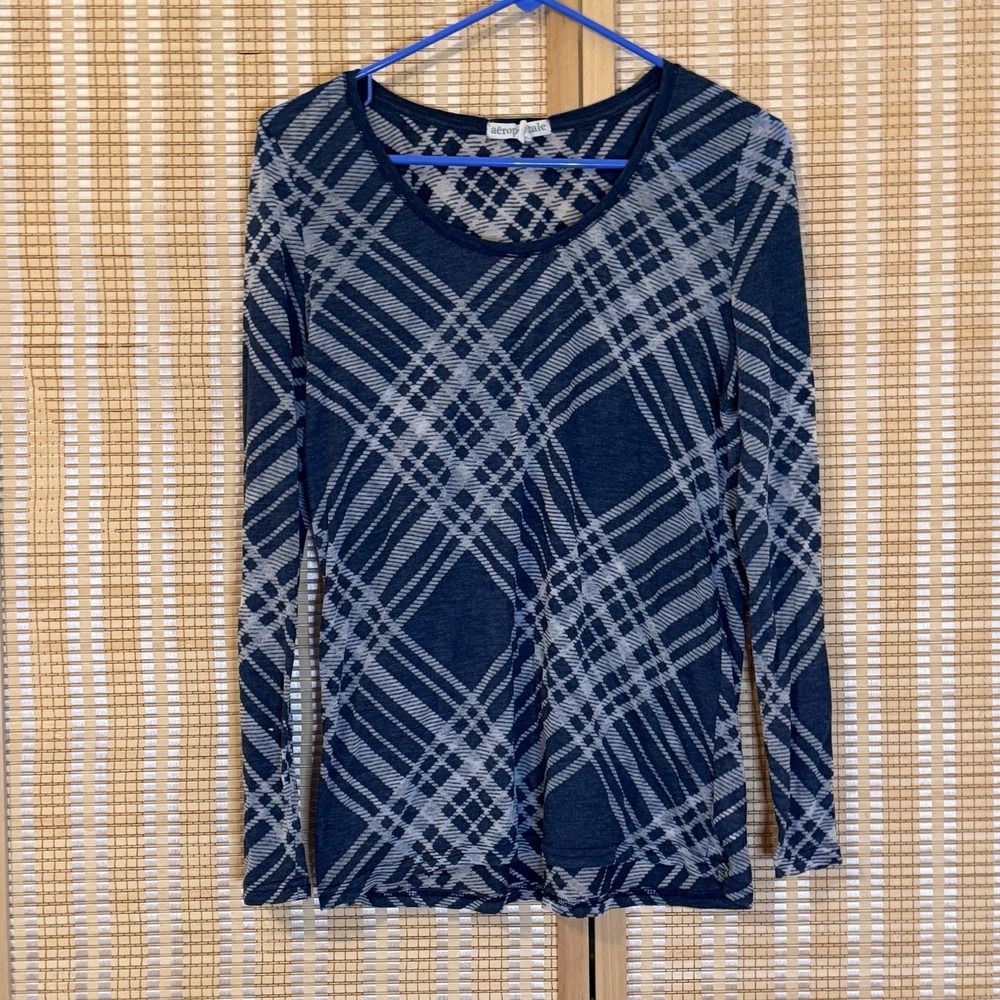 Aeropostale Womens XL Top‎ Navy Gray Diamond Long Sleeves Streetwear Office Base